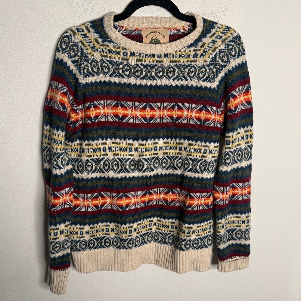 O'Hanlon Mills Men's XS Multicolor Fair Isle Crewneck Sweater Geometric Winter